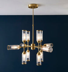 Ribbed and frosted glass satin brass pendant - Cusack Lighting