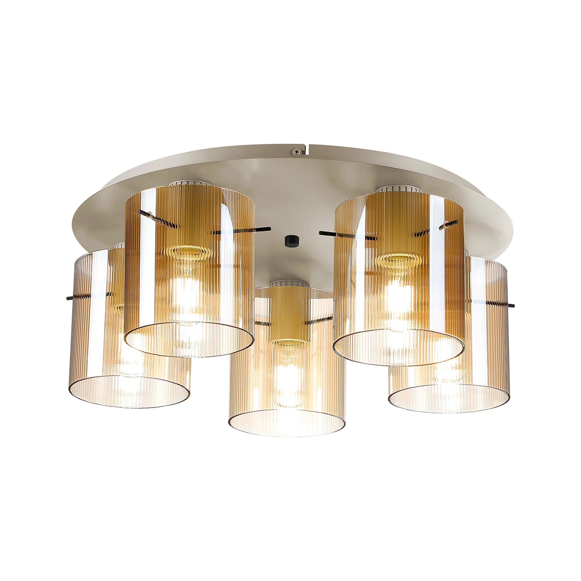 Hailey Ribbed Ceiling Flush, 5 Light Flush Fitting E27, Narrow Line Glass- Various Finishes