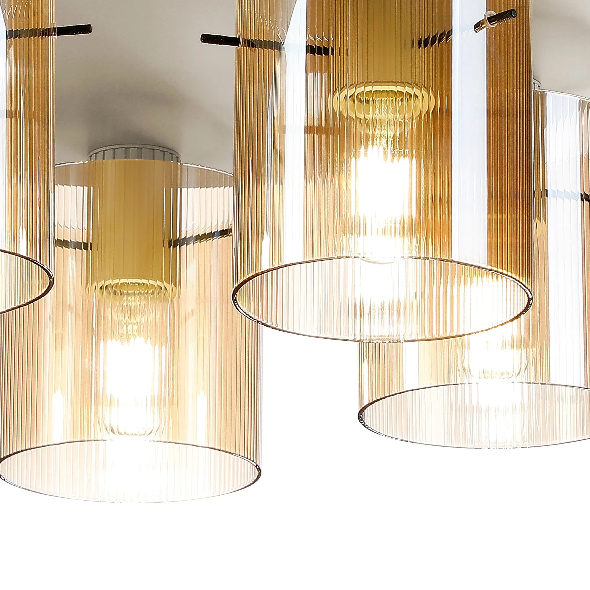 Hailey Ribbed Ceiling Flush, 5 Light Flush Fitting E27, Narrow Line Glass- Various Finishes