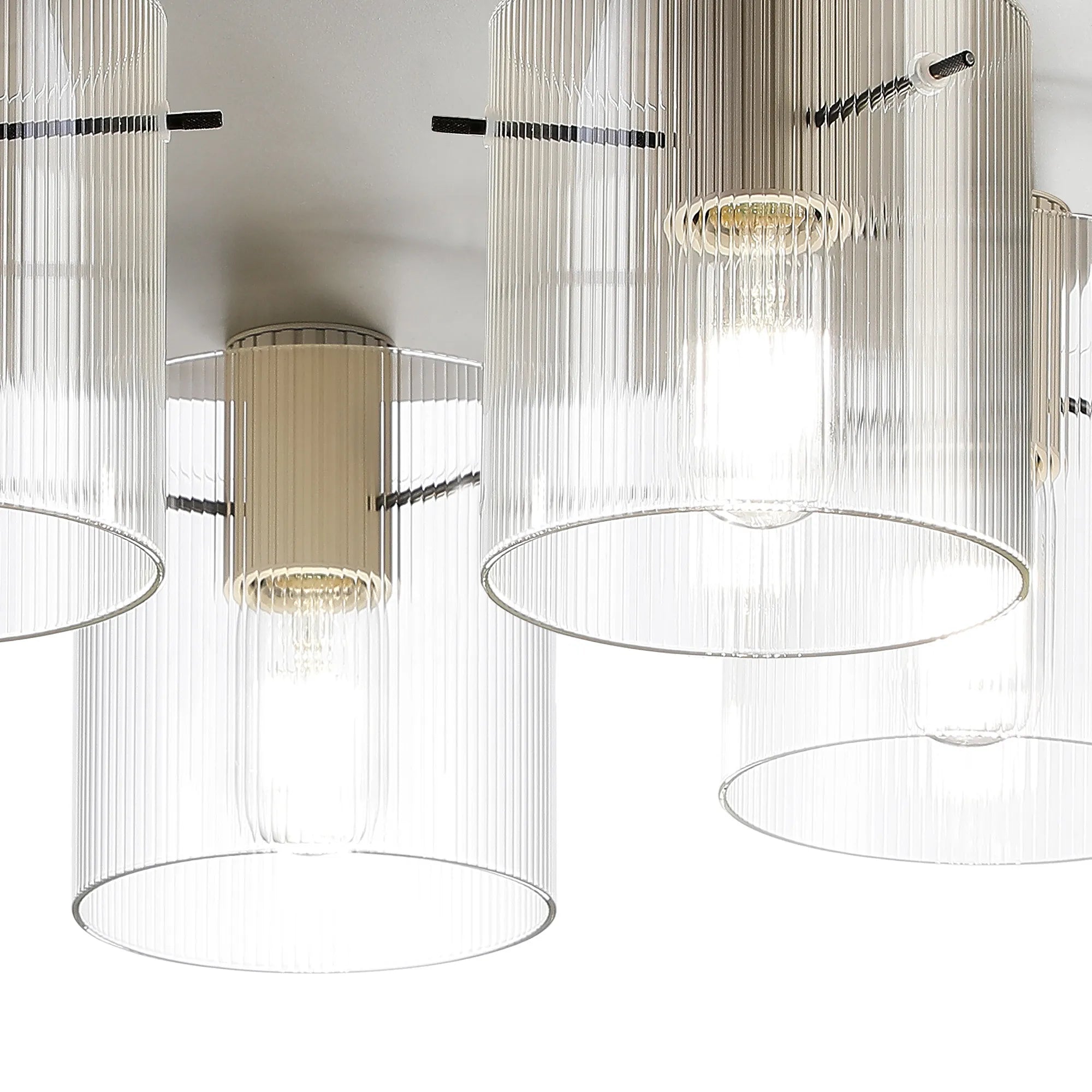 Hailey Ribbed Ceiling Flush, 5 Light Flush Fitting E27, Narrow Line Glass- Various Finishes