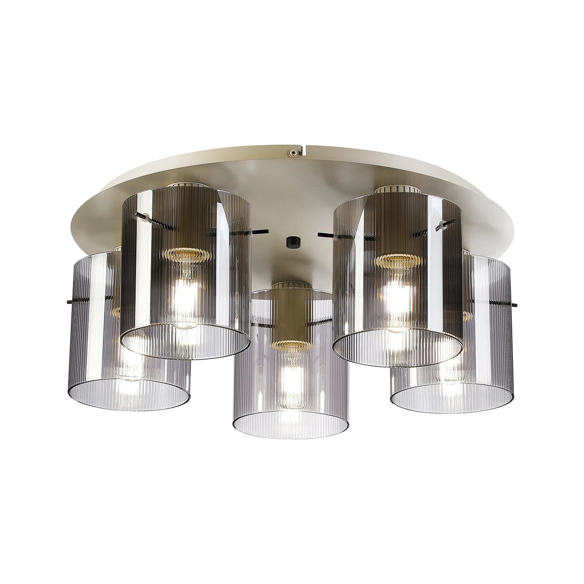 Hailey Ribbed Ceiling Flush, 5 Light Flush Fitting E27, Narrow Line Glass- Various Finishes