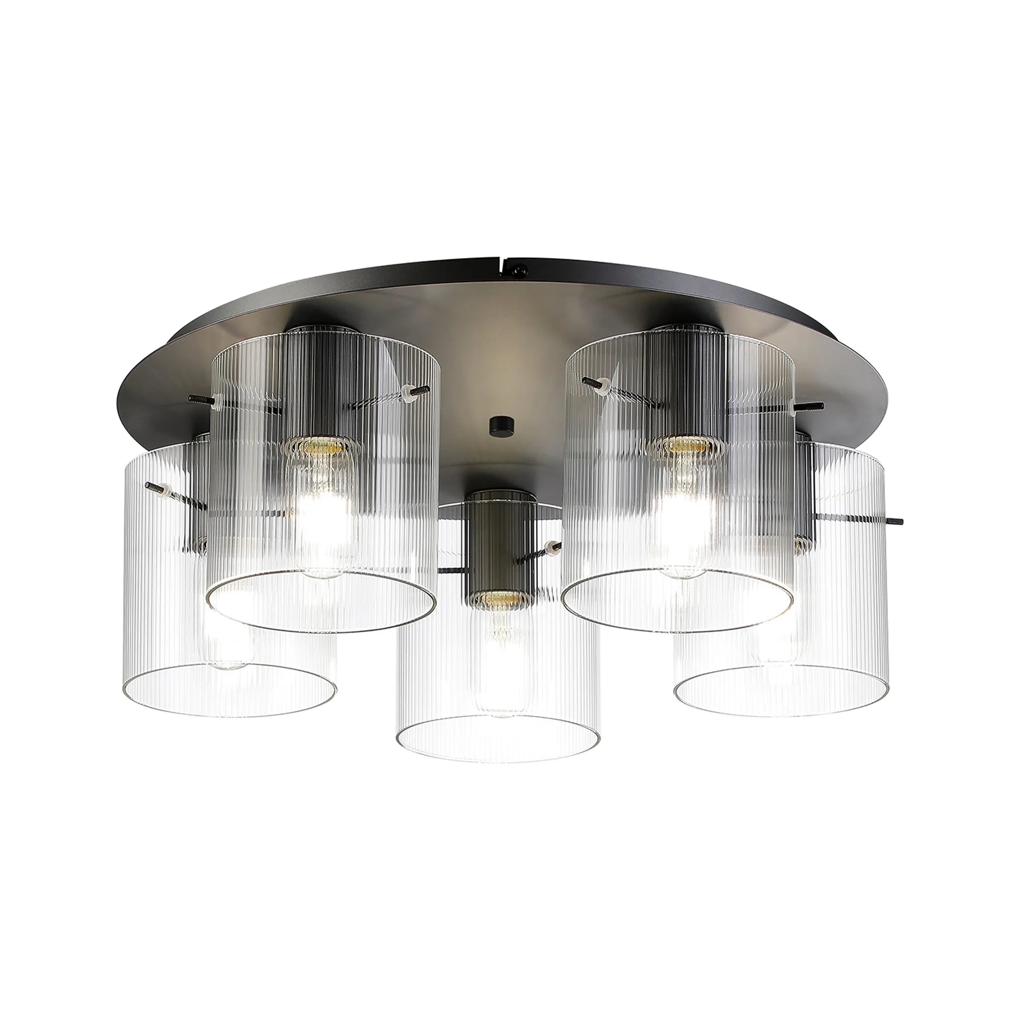 Hailey Ribbed Ceiling Flush, 5 Light Flush Fitting E27, Narrow Line Glass- Various Finishes