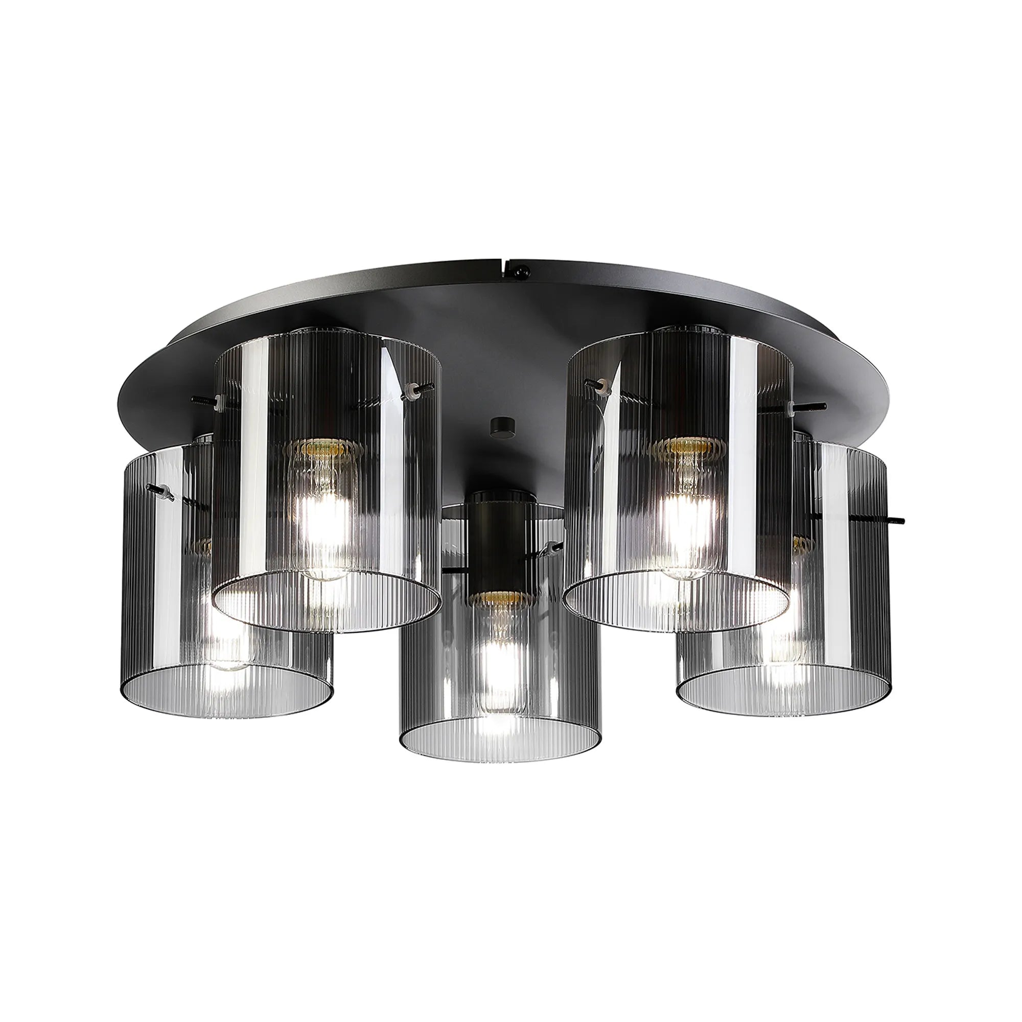 Hailey Ribbed Ceiling Flush, 5 Light Flush Fitting E27, Narrow Line Glass- Various Finishes
