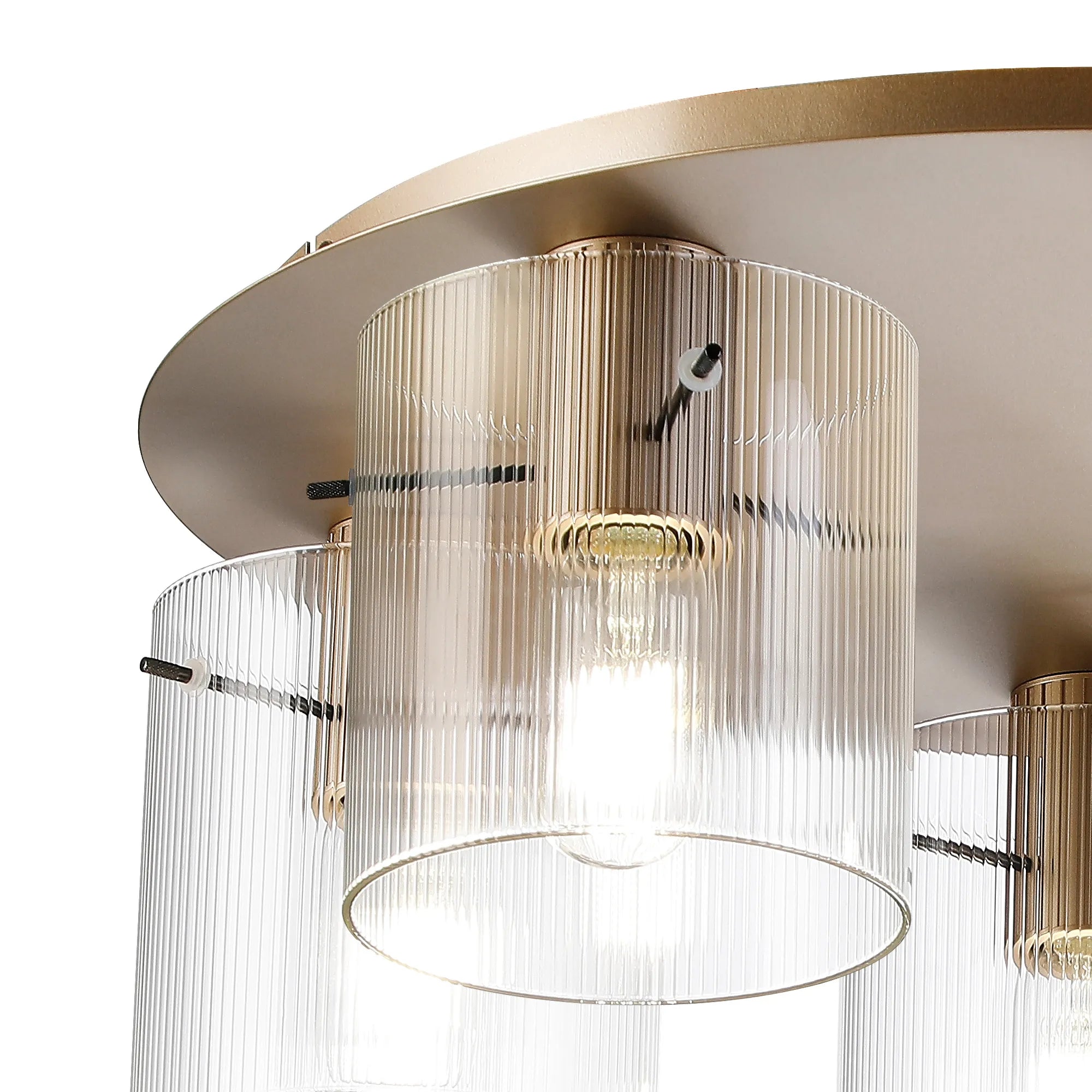 Hailey Ribbed Ceiling Flush, 5 Light Flush Fitting E27, Narrow Line Glass- Various Finishes