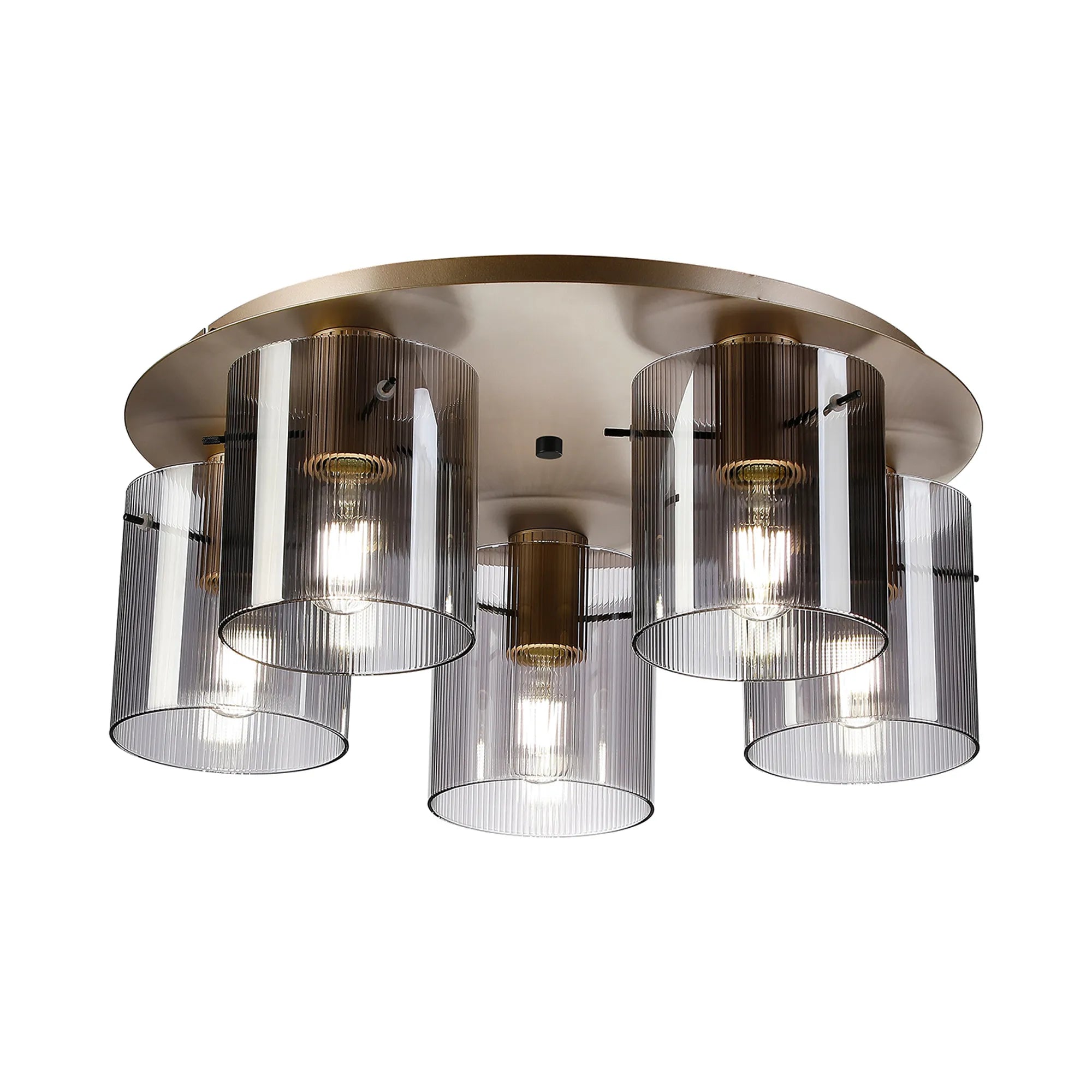 Hailey Ribbed Ceiling Flush, 5 Light Flush Fitting E27, Narrow Line Glass- Various Finishes