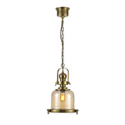 Riley 1Lt Single Pendant Antique Brass & Cognac Glass - Various Styles