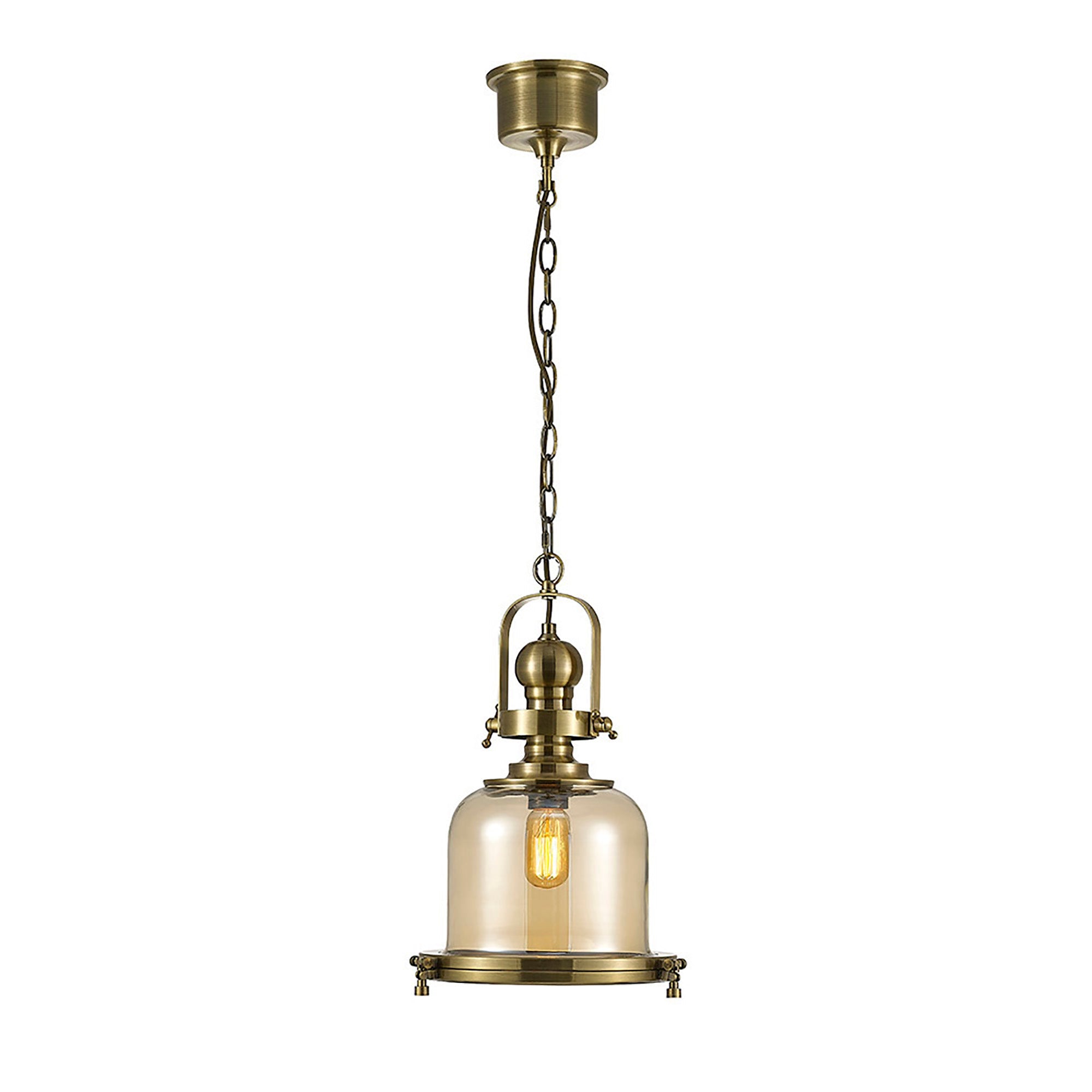 Riley 1Lt Single Pendant Antique Brass & Cognac Glass - Various Styles