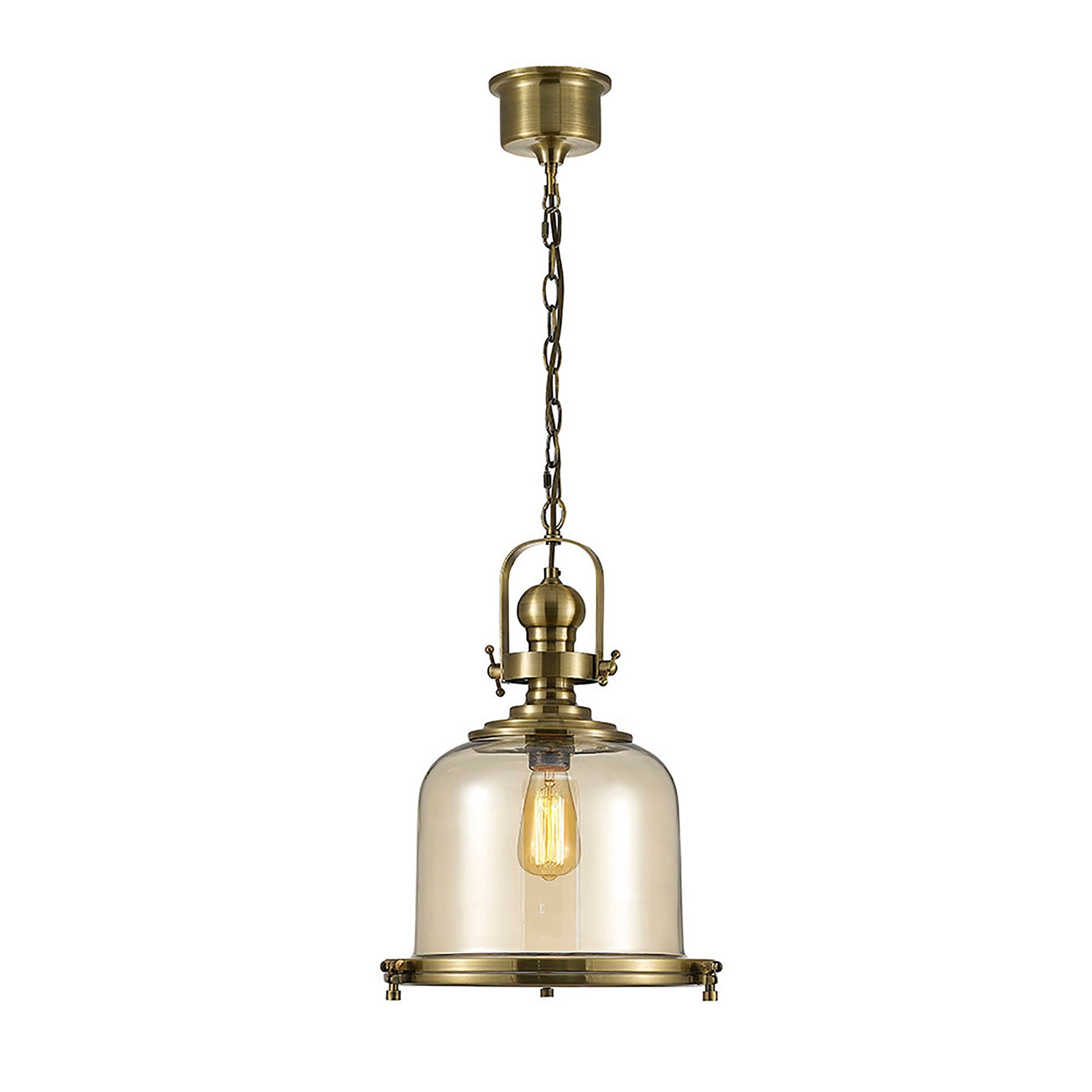Riley 1Lt Single Pendant Antique Brass & Cognac Glass - Various Styles