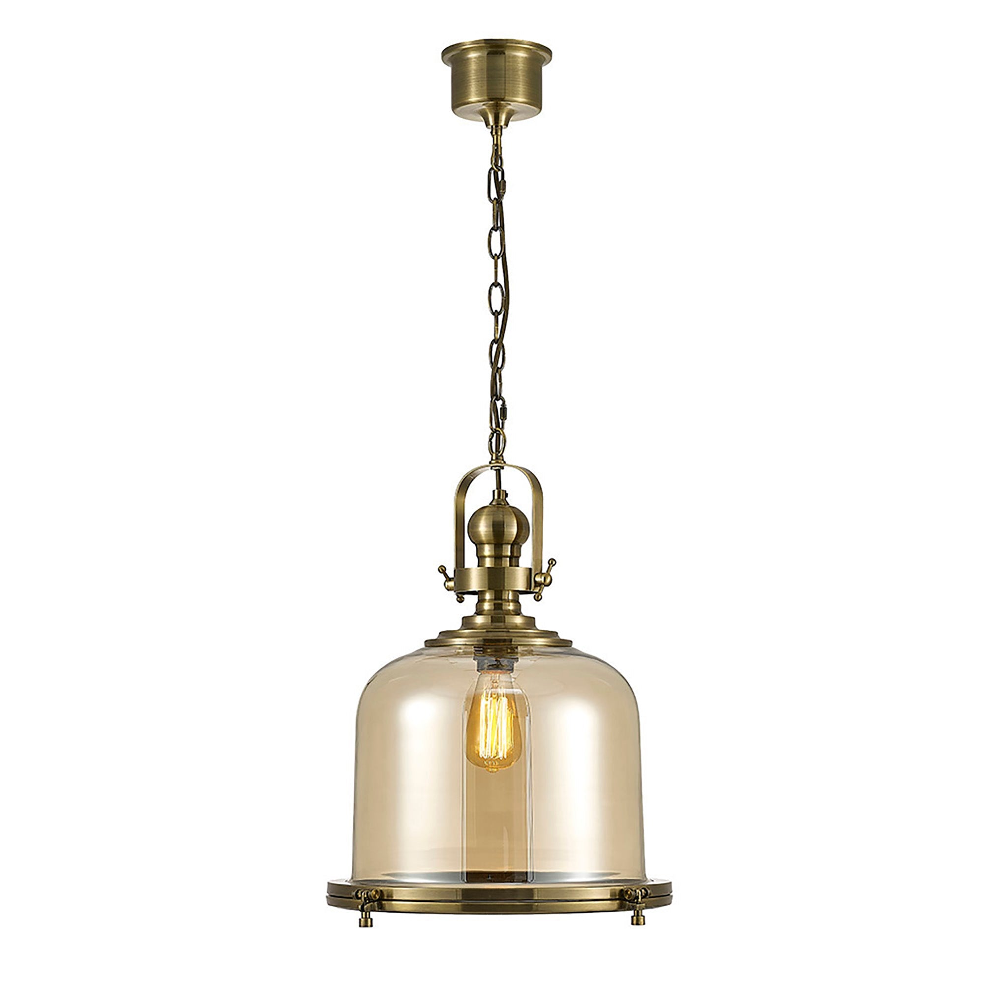 Riley 1Lt Single Pendant Antique Brass & Cognac Glass - Various Styles
