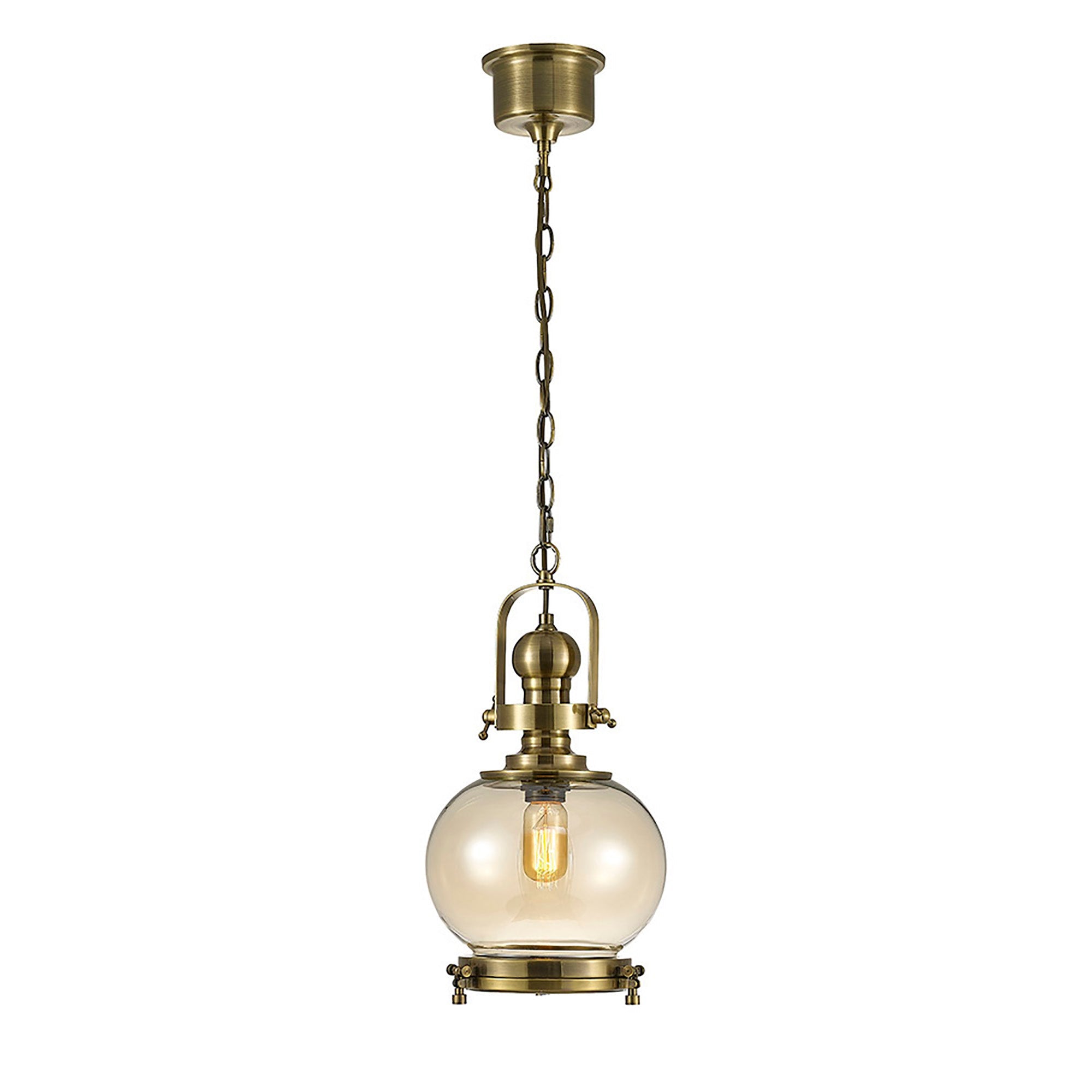 Riley 1Lt Single Pendant Antique Brass & Cognac Glass - Various Styles