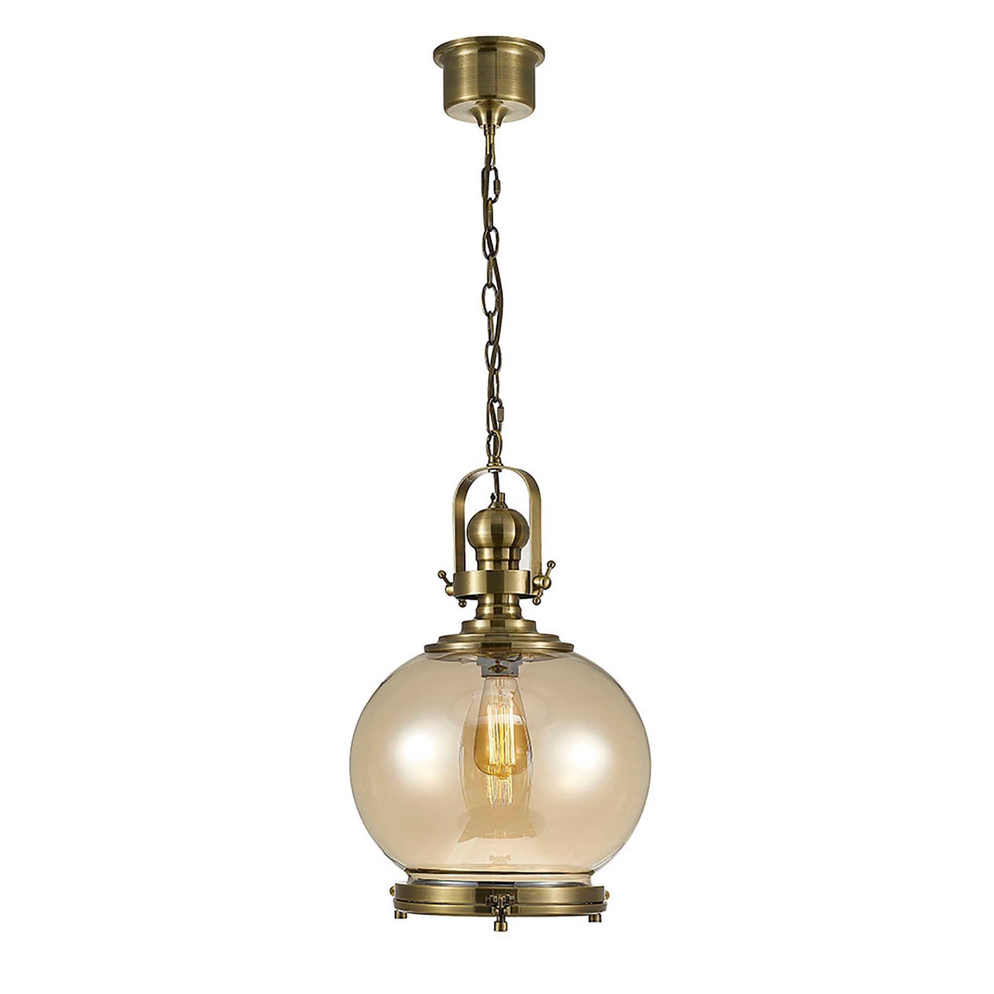 Riley 1Lt Single Pendant Antique Brass & Cognac Glass - Various Styles
