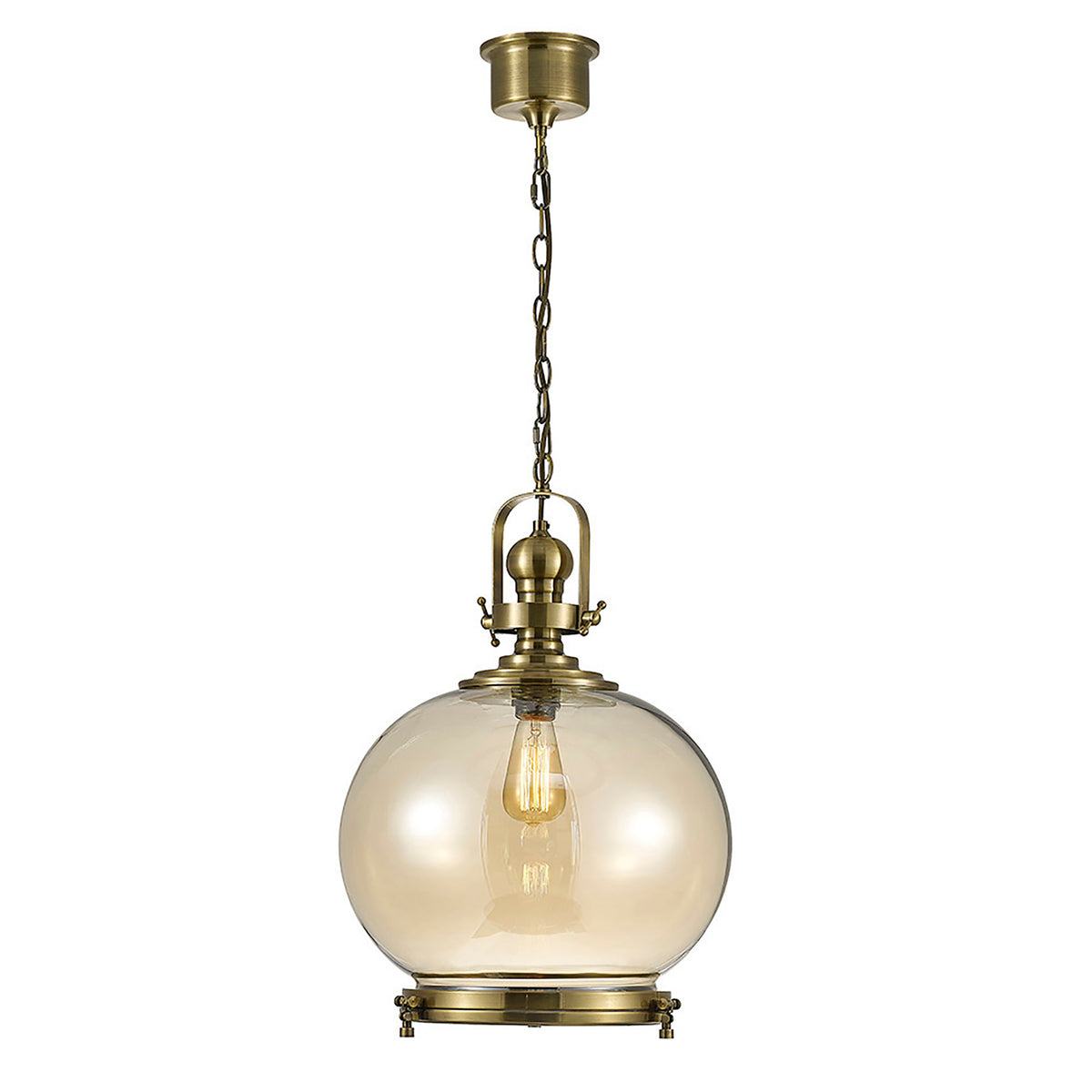 Riley 1Lt Single Pendant Antique Brass & Cognac Glass - Various Styles