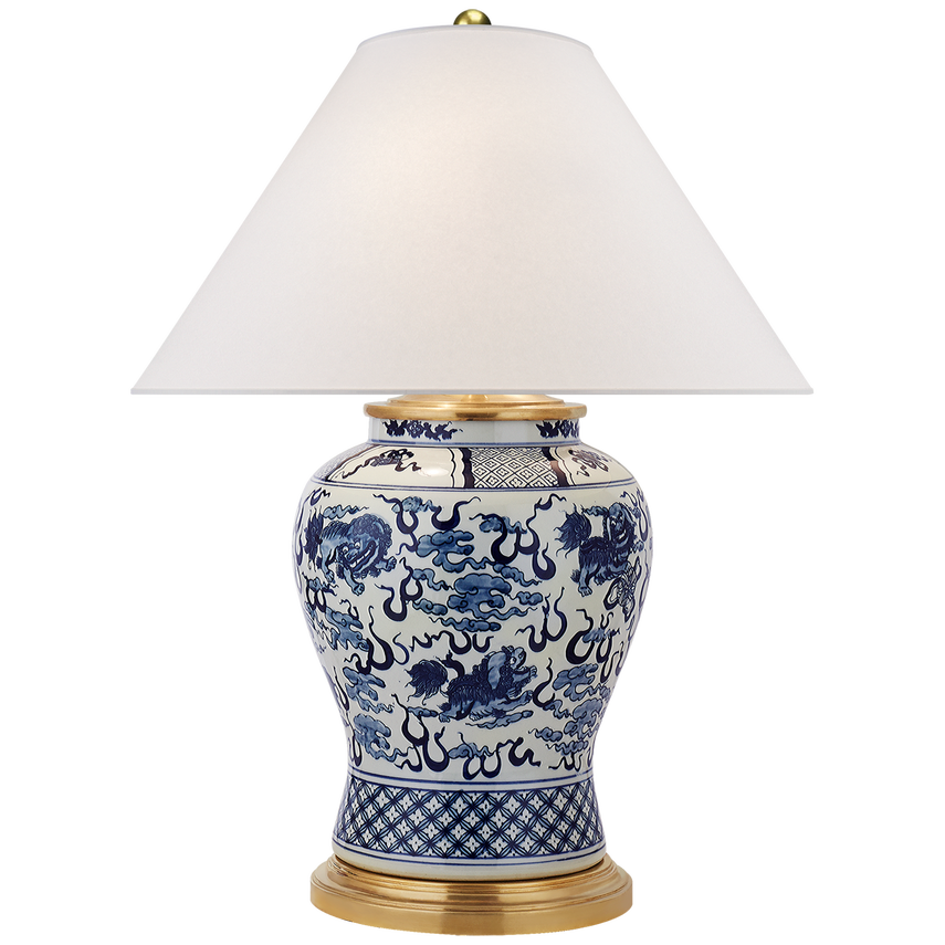 Foo Dog Table Lamp - Porcelain & Brass