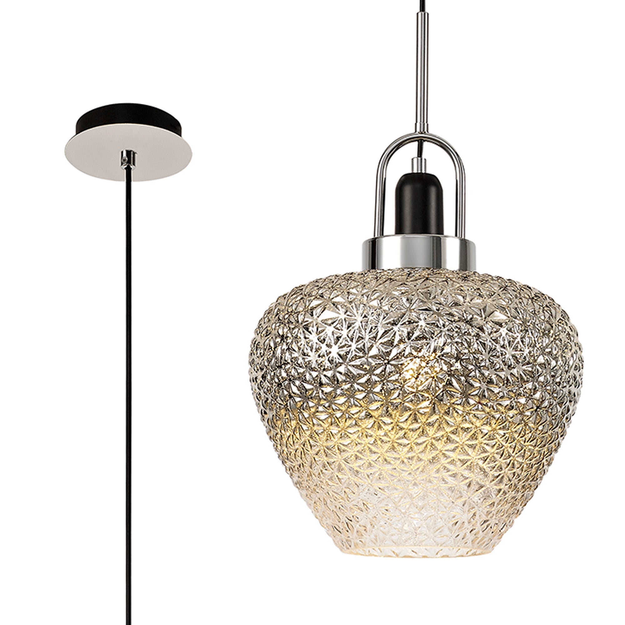 Robo Pendant, 1 x E27, Black Smoke Plated & Clear & Polished Chrome