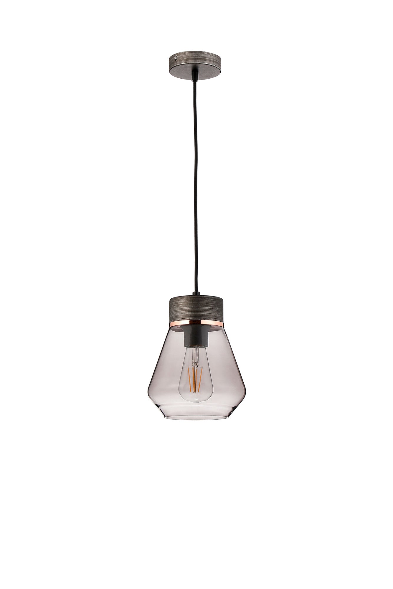 Rome 1 Light Pendant E27, Walnut/Aged Pewter