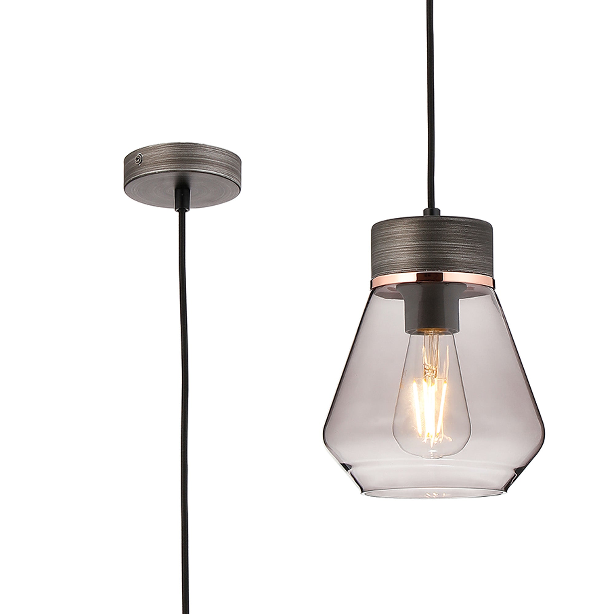 Rome 1 Light Pendant E27, Walnut/Aged Pewter