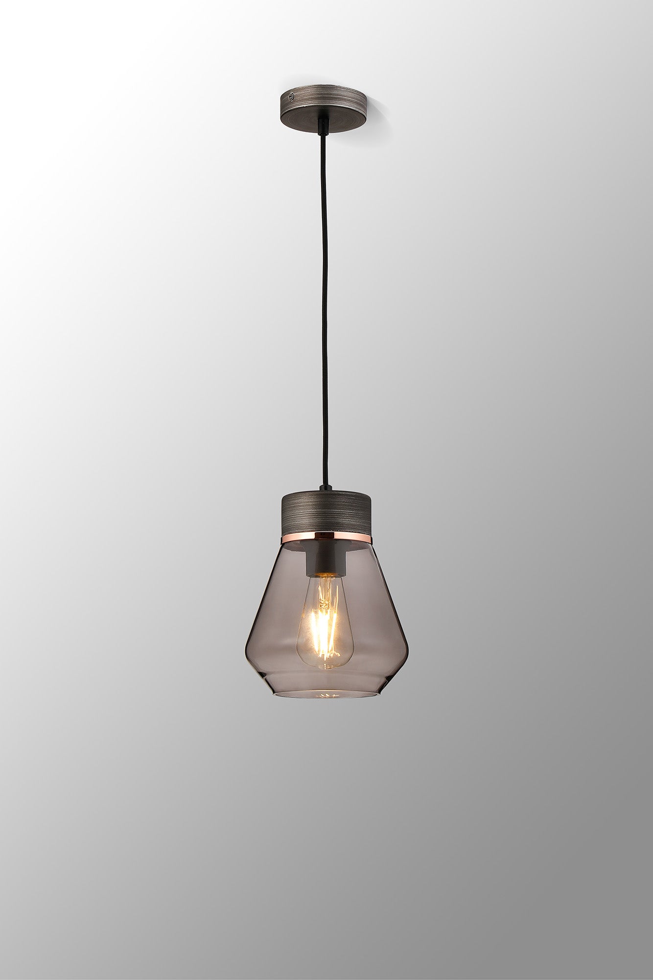 Rome 1 Light Pendant E27, Walnut/Aged Pewter