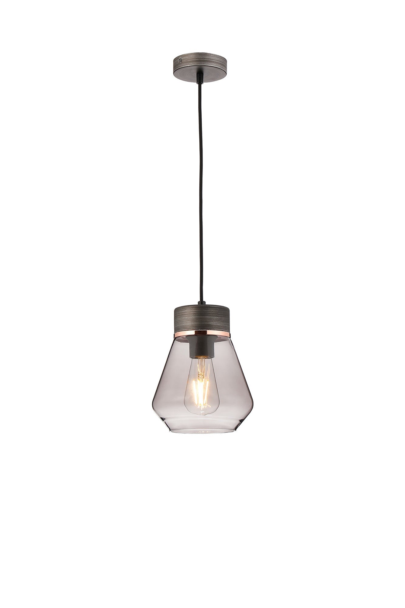 Rome 1 Light Pendant E27, Walnut/Aged Pewter