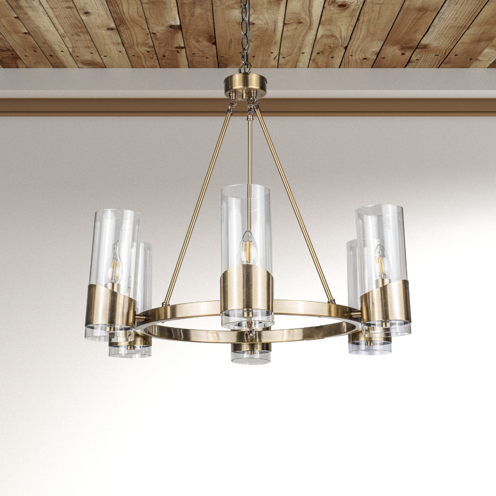 Rossa 6 Light Pendant- Antique Brass/ Satin Chrome