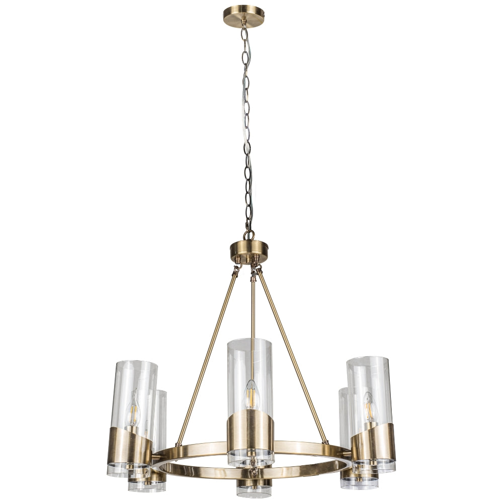 Rossa 6 Light Pendant- Antique Brass/ Satin Chrome