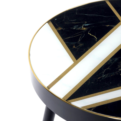 Black & White Marble Design Glass Top Table