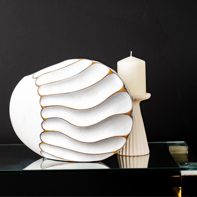 White Sand Wave Design with Brown Lining Polyresin Vase