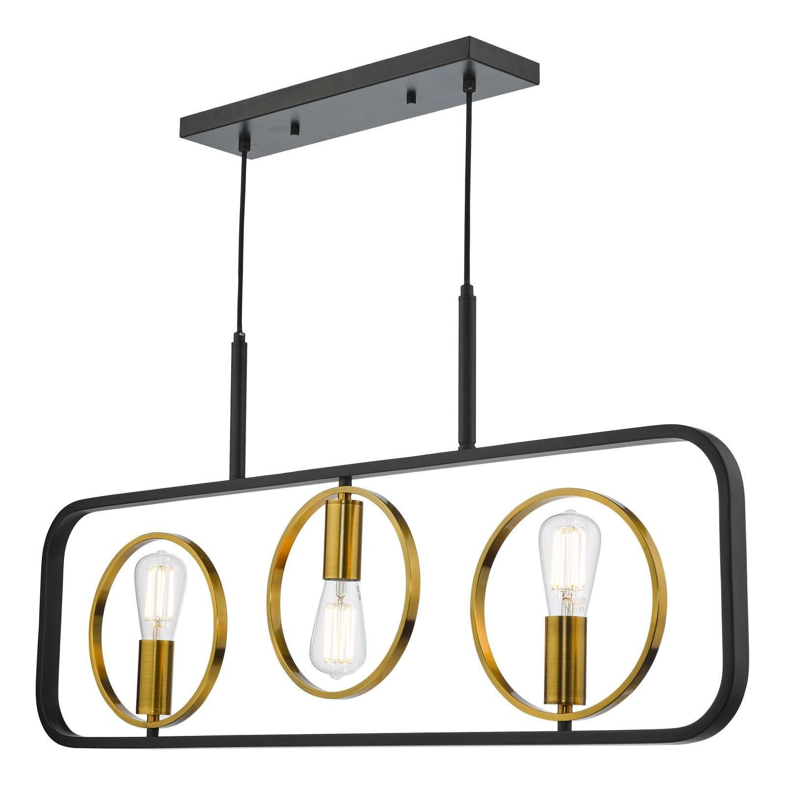 Dar Ryota 3Lt Kitchen Table/Island Ceiling Light - Satin Black & Antique Gold Finish, IP20