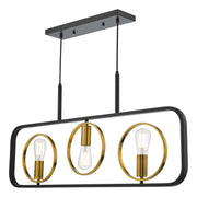 Dar Ryota 3Lt Kitchen Table/Island Ceiling Light - Satin Black & Antique Gold Finish, IP20
