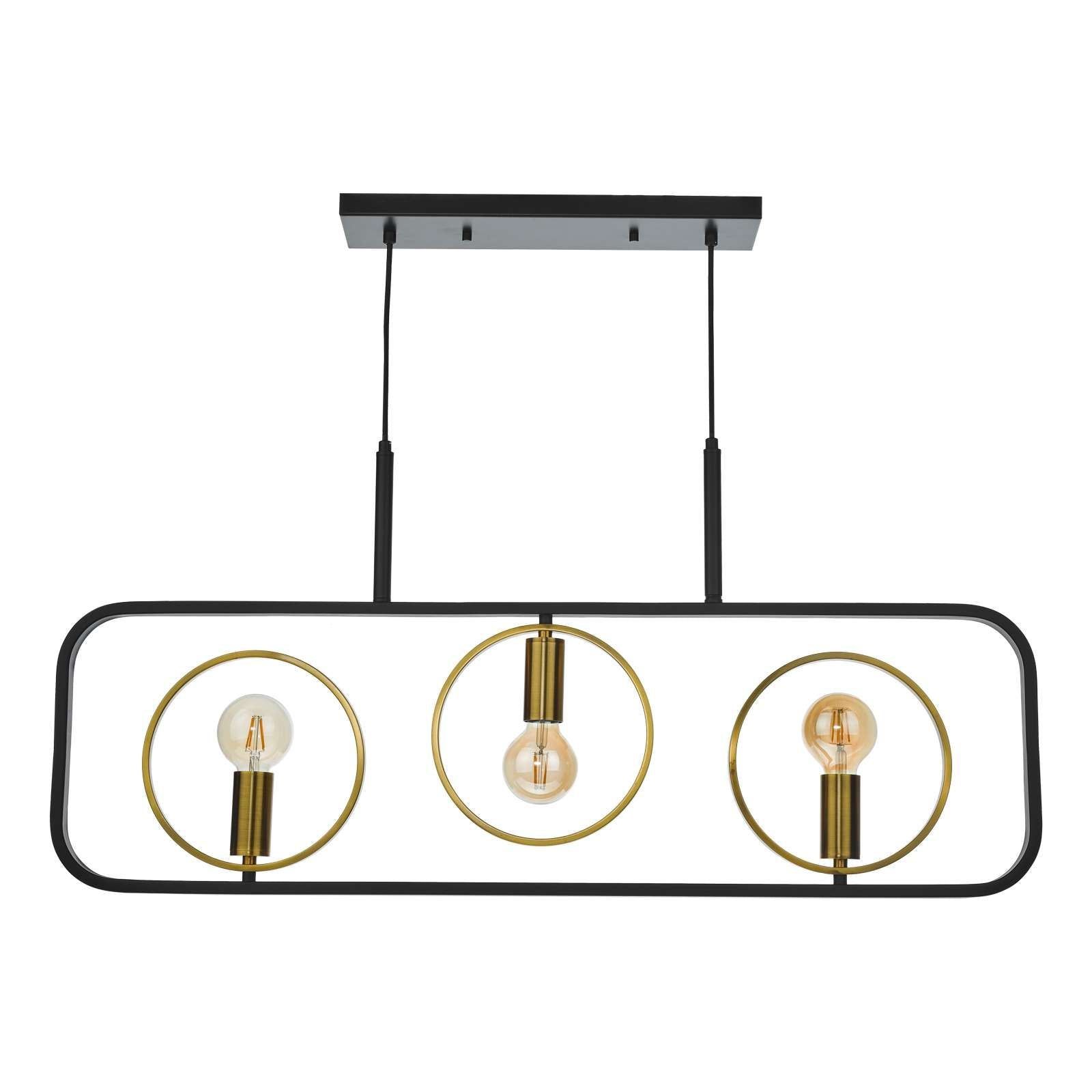 Dar Ryota 3Lt Kitchen Table/Island Ceiling Light - Satin Black & Antique Gold Finish, IP20