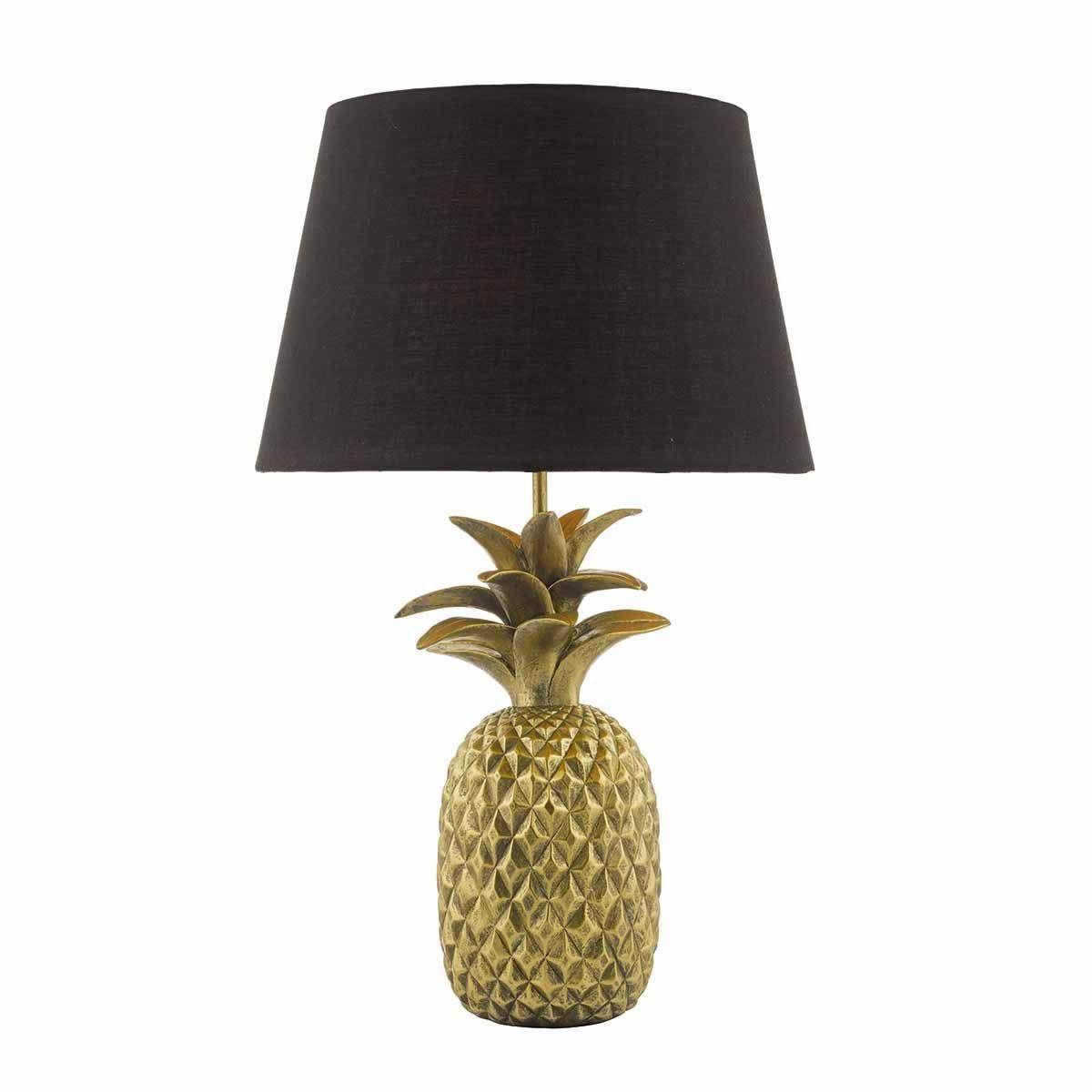 Dar Safa Table Lamp Gold C/W Black Cotton Shade - Cusack Lighting