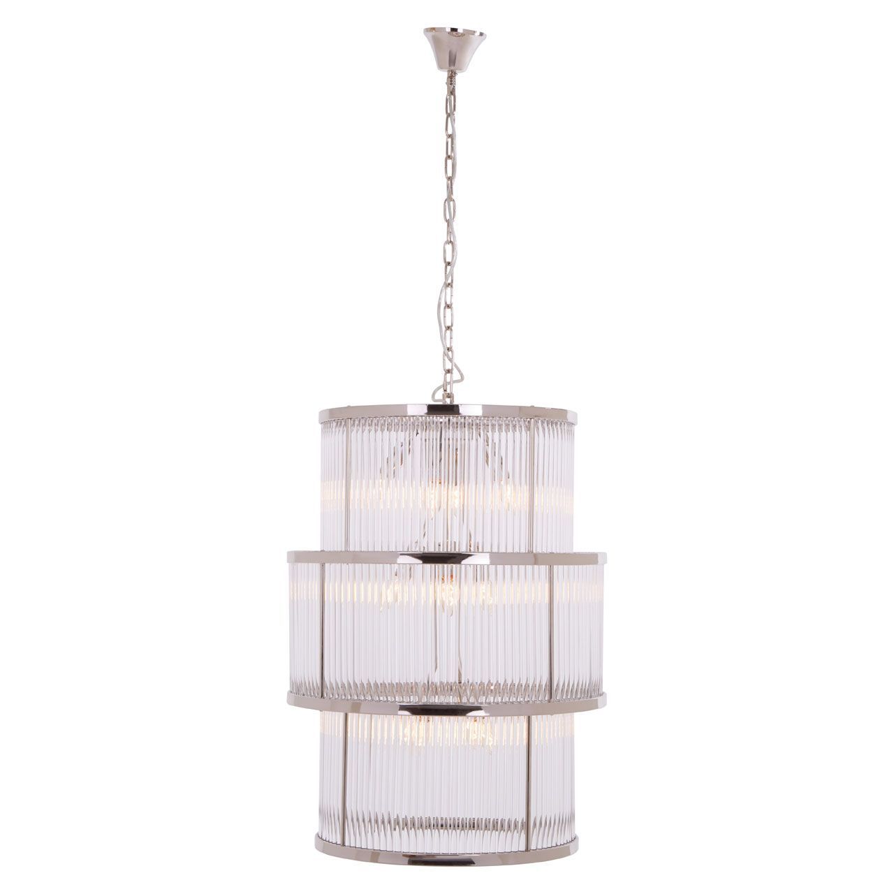 Salasco 3 Tier Chandelier Nickel With Glass Finish