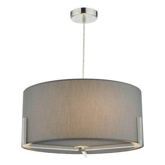 Santino Pendant Satin Chrome C/W Grey Cotton Shade - Cusack Lighting