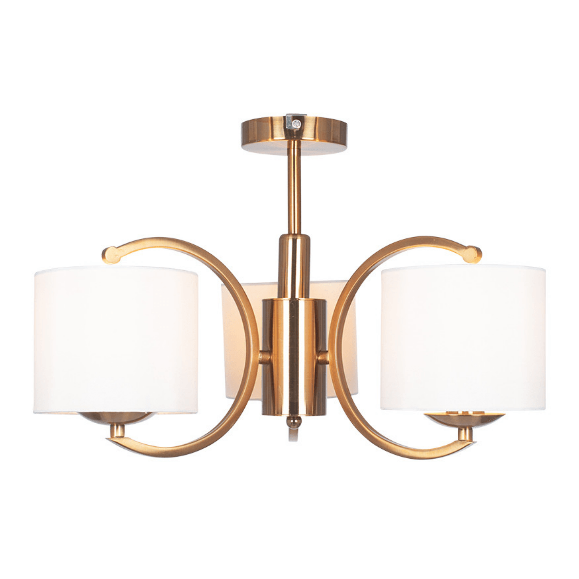 Satin Brass Metal Curved 3 Arm Semi Flush Pendant - Cusack Lighting