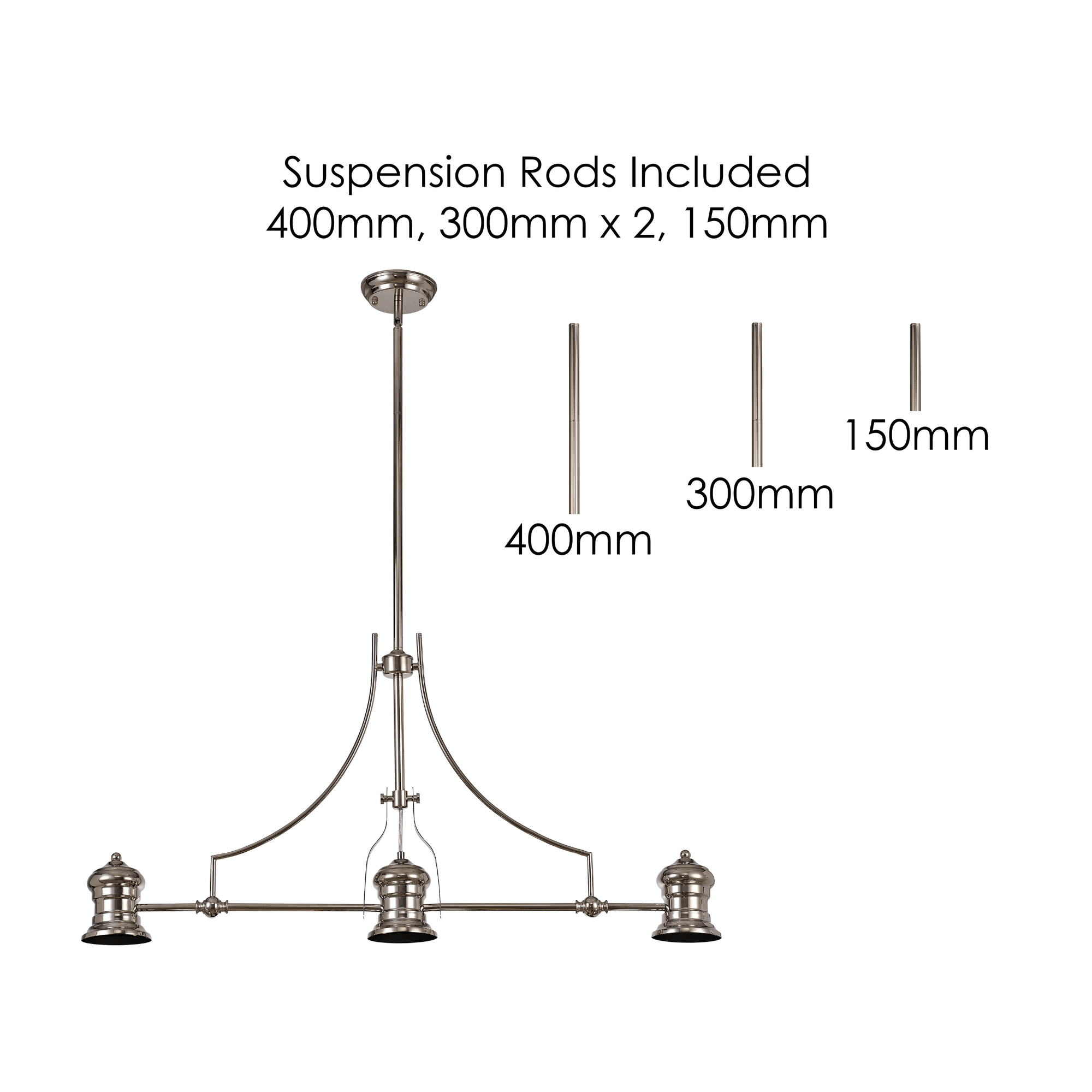 Savannah 3L Island Ceiling Light E27 With 30cm Various Glass Shade, Polished Nickel With various Shade Colours IP20 - Cusack Lighting
