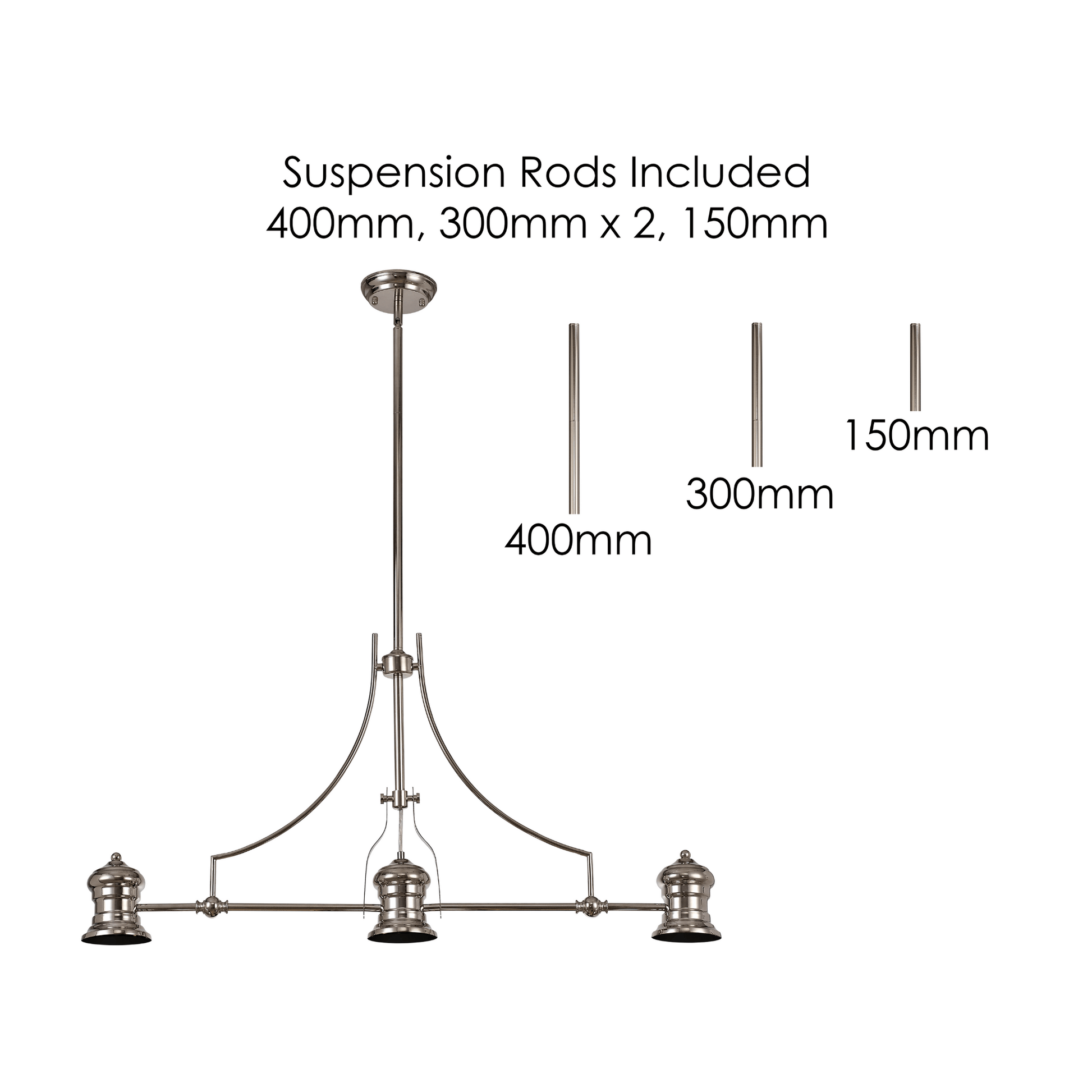 Savannah 3L Island Ceiling Light E27 With 30cm Various Glass Shade, Polished Nickel With various Shade Colours IP20 - Cusack Lighting