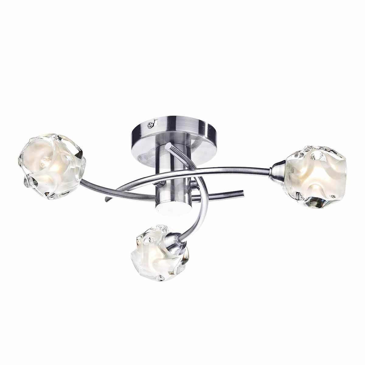 Dar Seattle 3lt Flush Satin Chrome & Sculptured Glass - Cusack Lighting