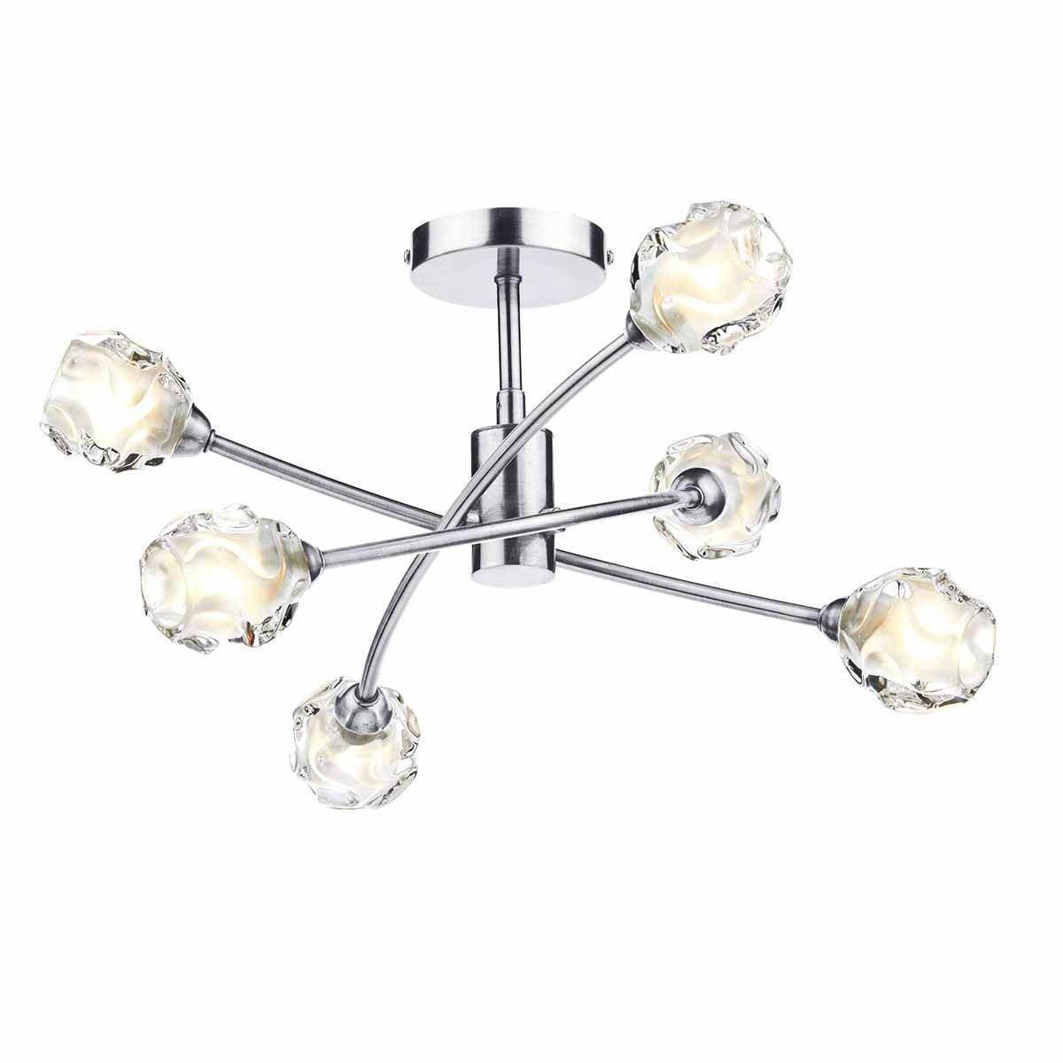 Dar Seattle 6lt Semi Flush Satin Chrome & Sculptured Glass - Cusack Lighting