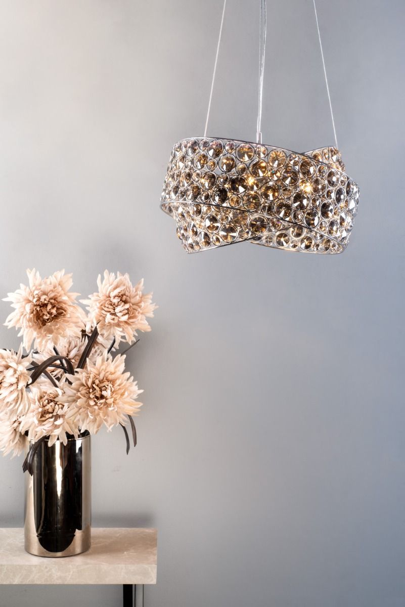 Sewanee Smoked Crystal 3 Light Pendant Polished Chrome