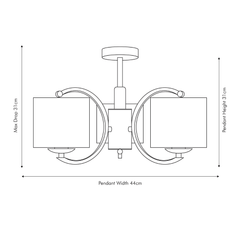 Silver Metal Three Curved Arm Semi Flush Pendant - Cusack Lighting