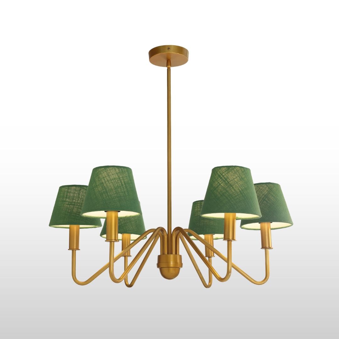 Celtic Four/Six Arm Brass Chandelier- Green/ White Shades