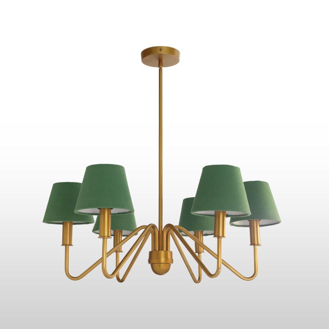 Celtic Four/Six Arm Brass Chandelier- Green/ White Shades