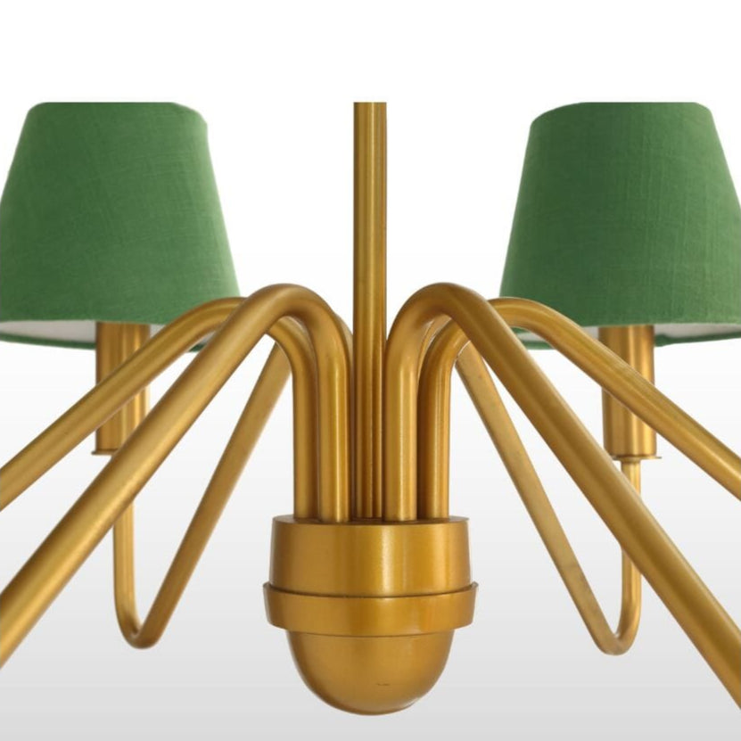 Celtic Four/Six Arm Brass Chandelier- Green/ White Shades
