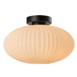 Skytech 1Lt Semi Flush Ceiling Light - Black & Ribbed Opal Finish