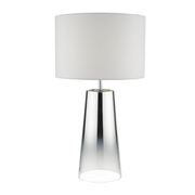 Smokey Table Lamp graduated Chromed Glass c/w White Cotton Shade - Cusack Lighting