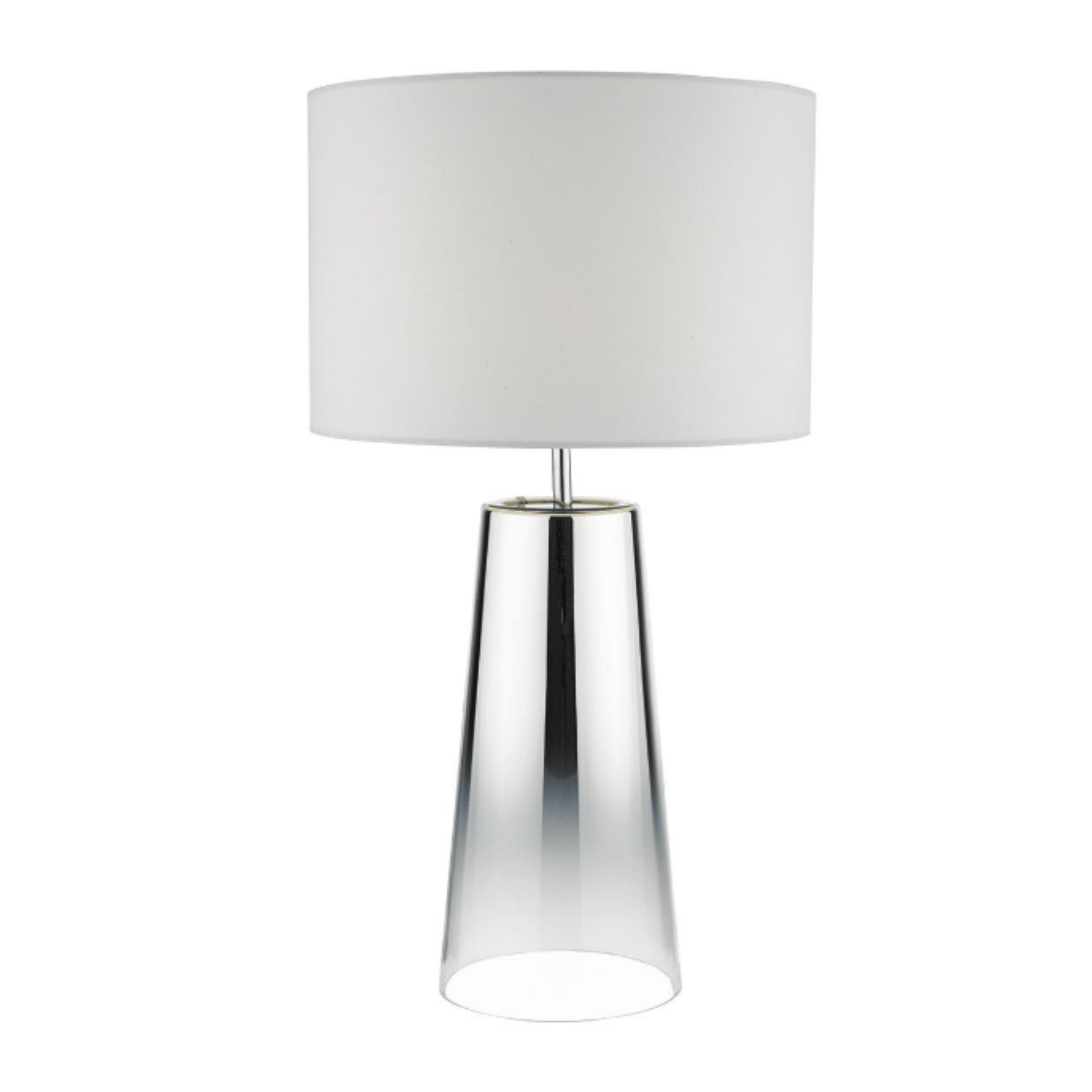 Smokey Table Lamp graduated Chromed Glass c/w White Cotton Shade - Cusack Lighting
