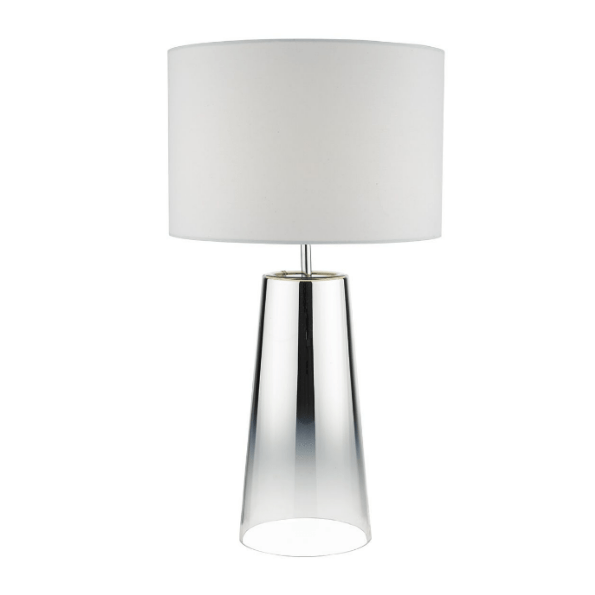 Smokey Table Lamp graduated Chromed Glass c/w White Cotton Shade - Cusack Lighting