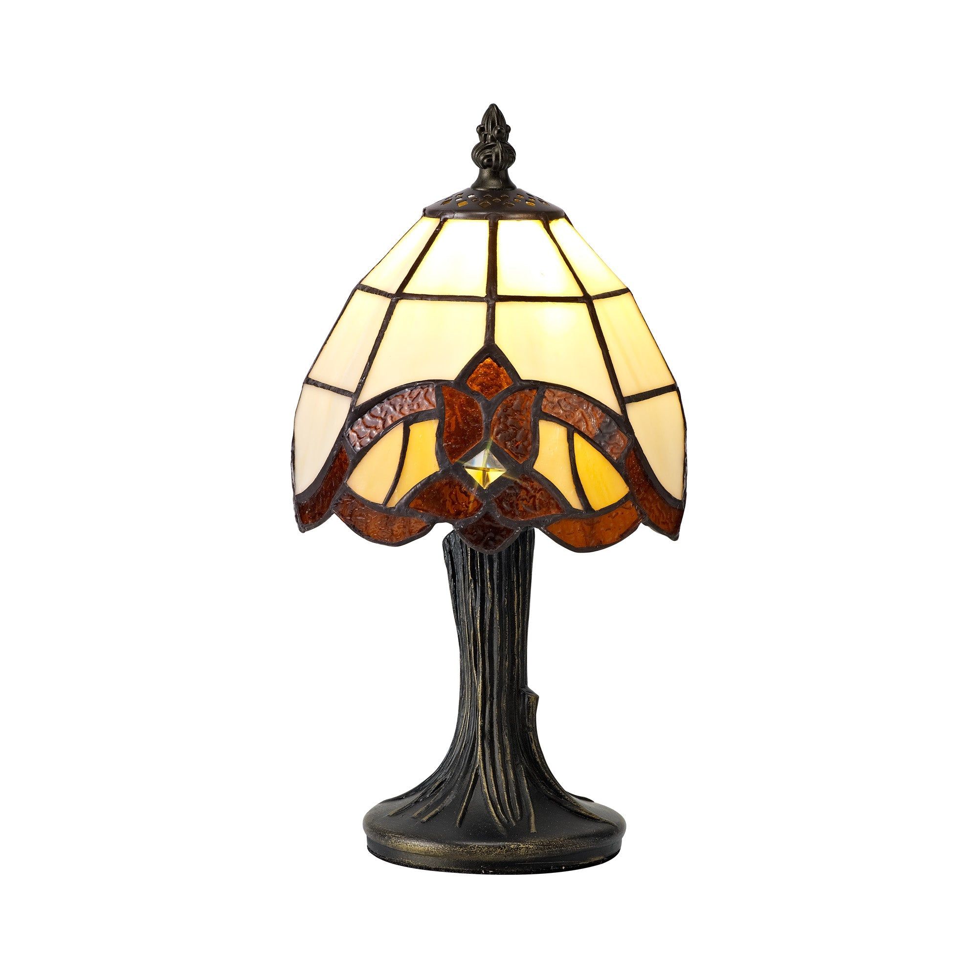 Sonic Tiffany Table Lamp, 1 x E14, Cream/Amber/Clear Crystal Shade