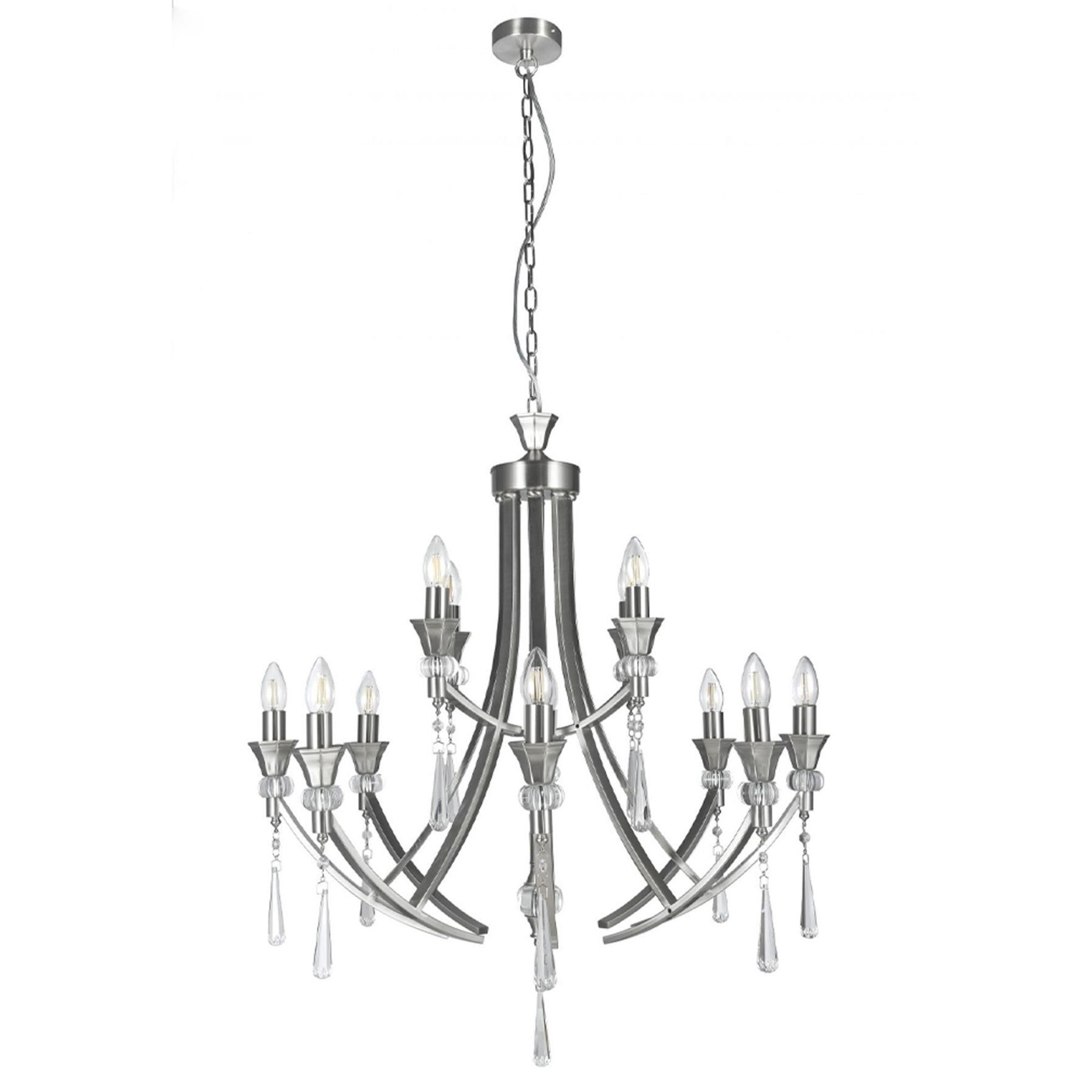 Sophia 12 Light Crystal Ceiling Light - Satin Chrome Finish