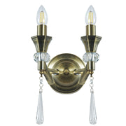 Sophia 2 Light Crystal Wall Light - Antique Brass