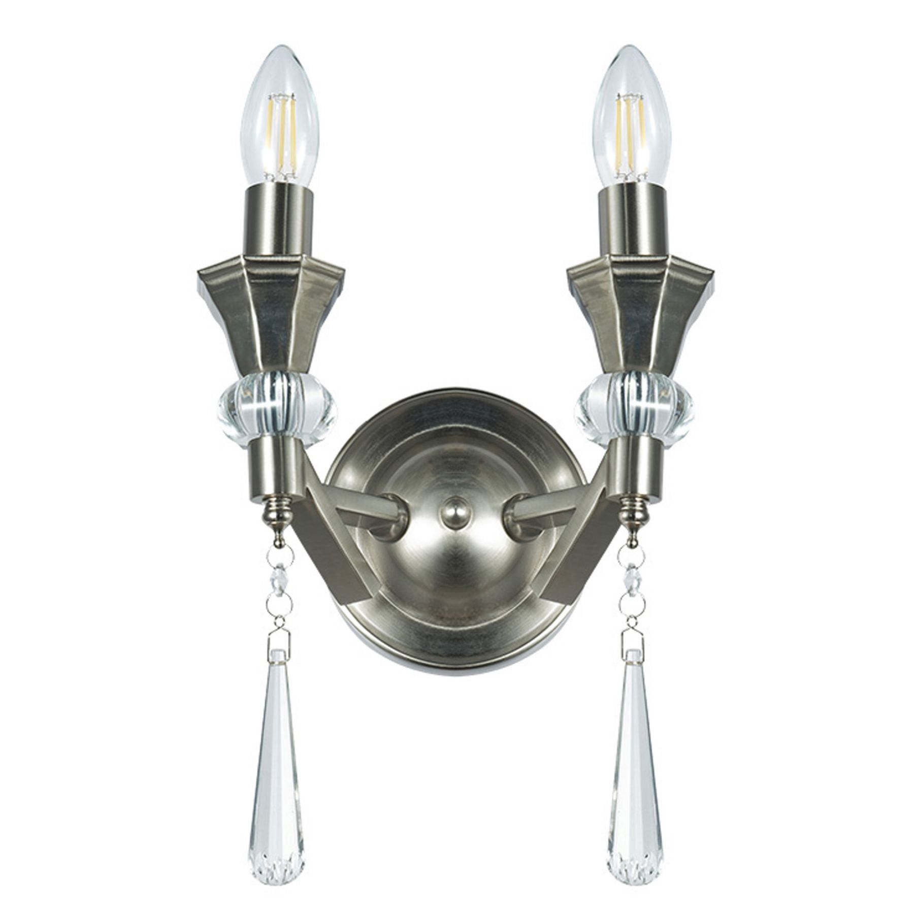 Sophia 2 Light Crystal Wall Light Satin Chrome Finish